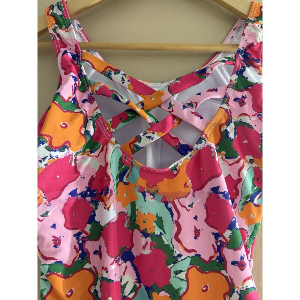 NWOT Pink Abstract Floral One Piece Swimsuit Women’s Size Medium Padded - Picture 3 of 5